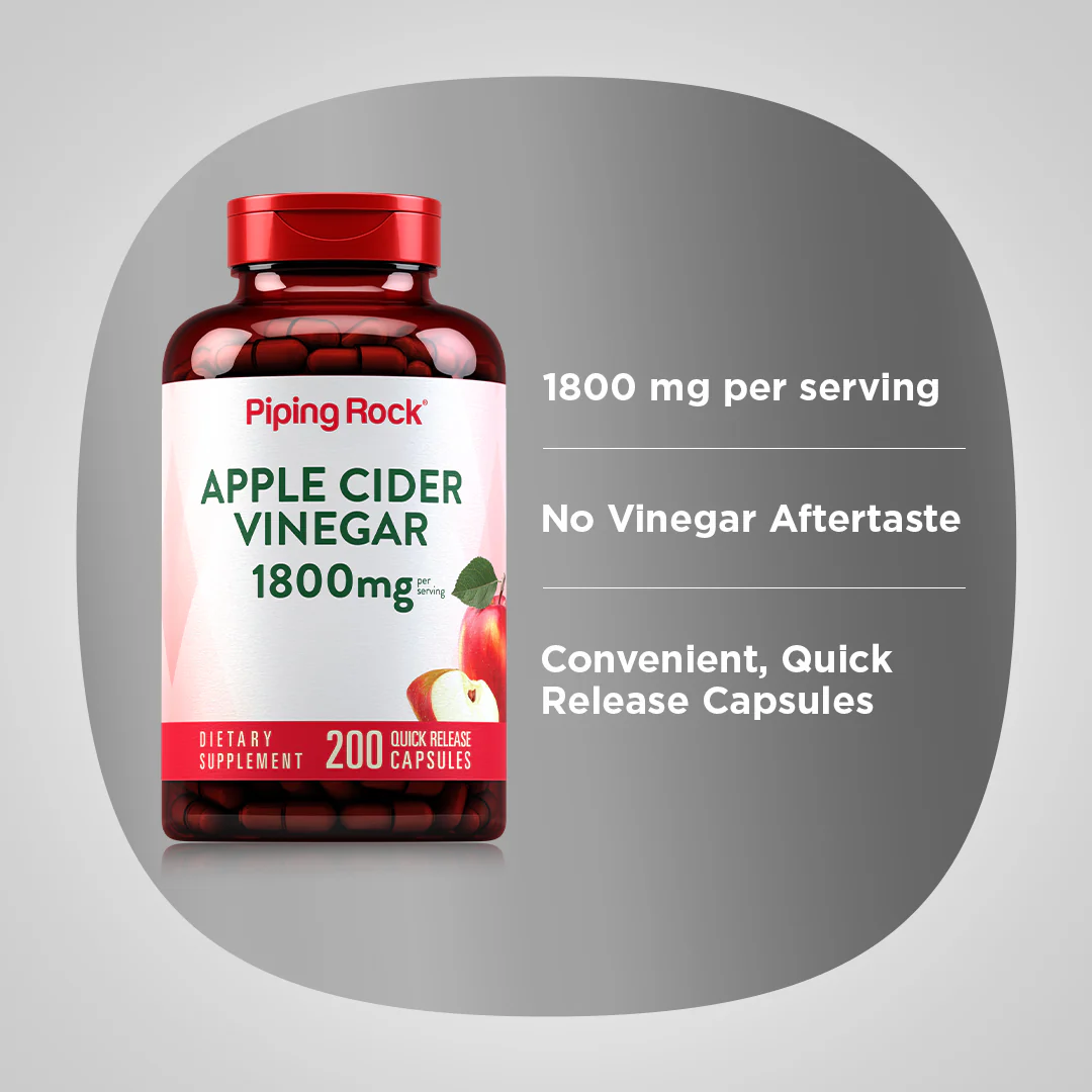 Mega Potency Apple Cider Vinegar, 1800 mg (per serving), 200 Quick Release Capsules, 2  Bottles - Image 4
