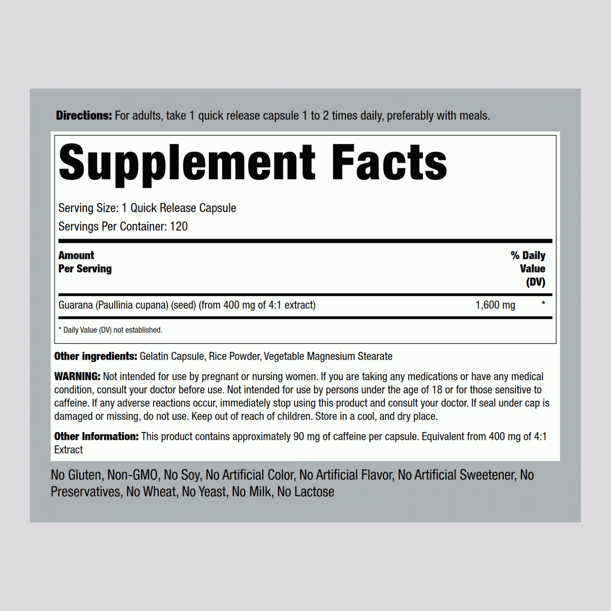 Mega Strength Guarana, 1600 mg, 120 Quick Release Capsules, 2  Bottles - Image 2