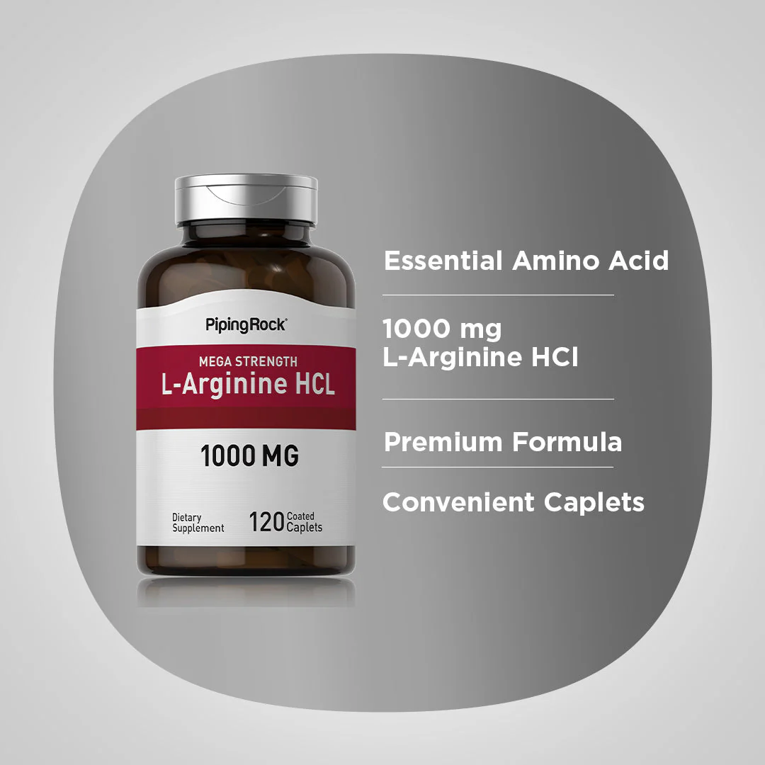Mega Strength L-Arginine HCL, 1000 mg, 120 Coated Caplets, 2  Bottles - Image 4