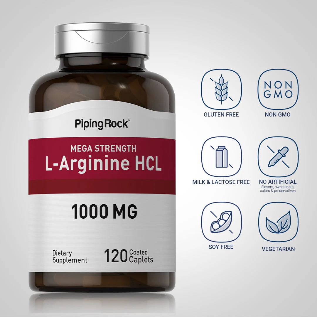 Mega Strength L-Arginine HCL, 1000 mg, 120 Coated Caplets, 2  Bottles - Image 5