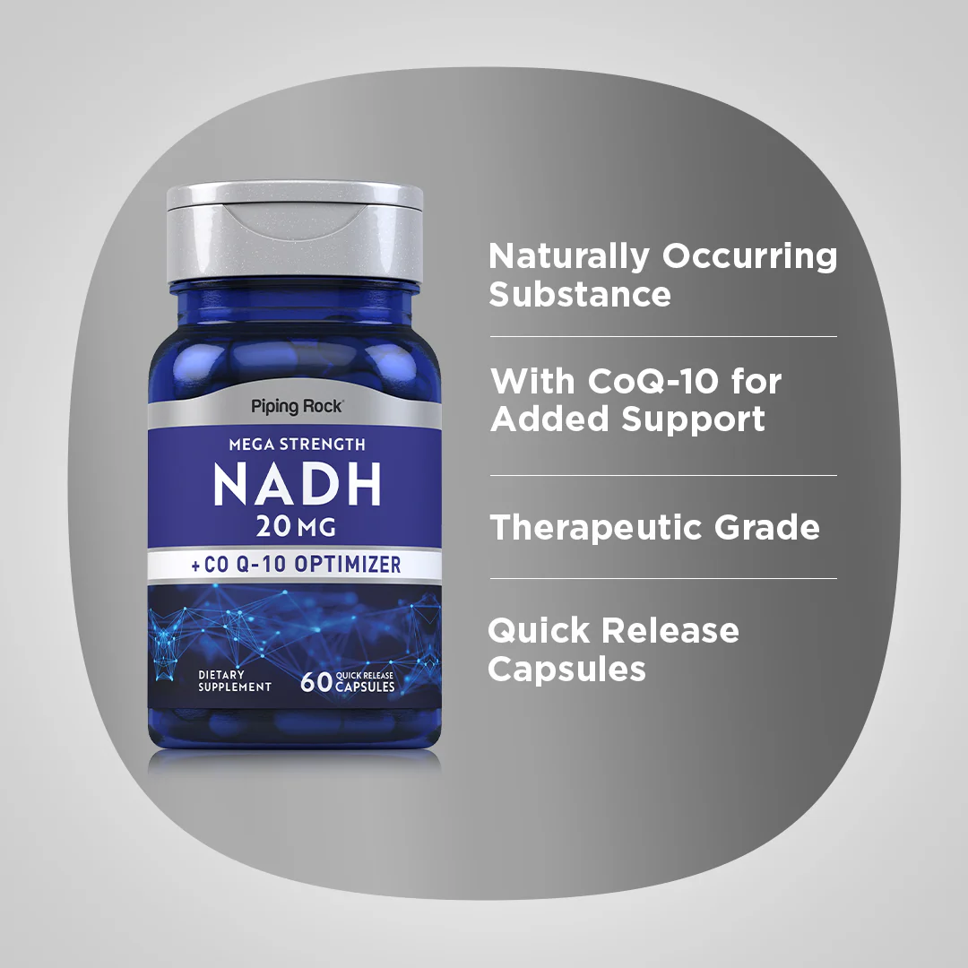 Mega Strength NADH + CoQ10 Optimizer, 20 mg, 60 Quick Release Capsules - Image 3
