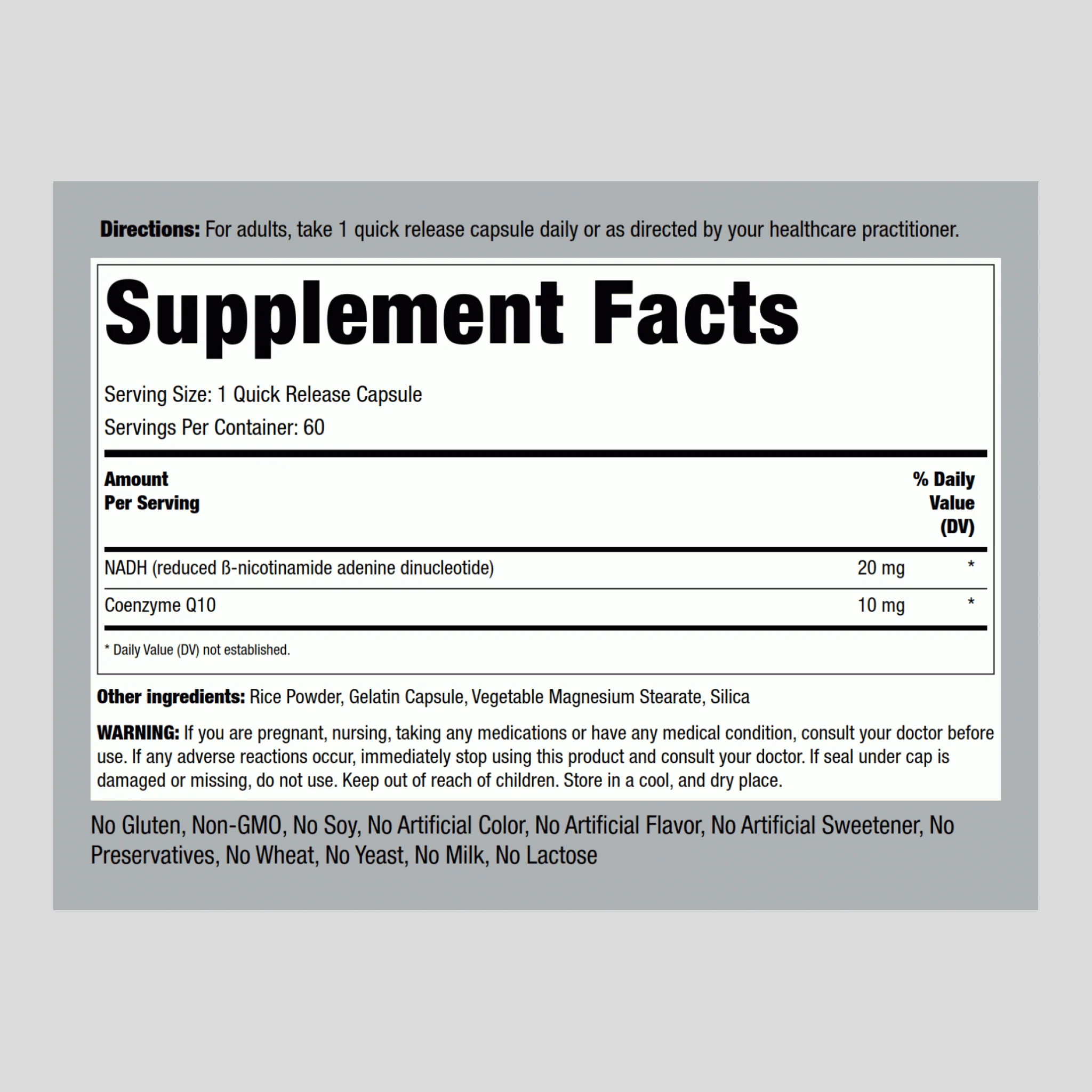 Mega Strength NADH + CoQ10 Optimizer, 20 mg, 60 Quick Release Capsules, 2  Bottles - Image 2