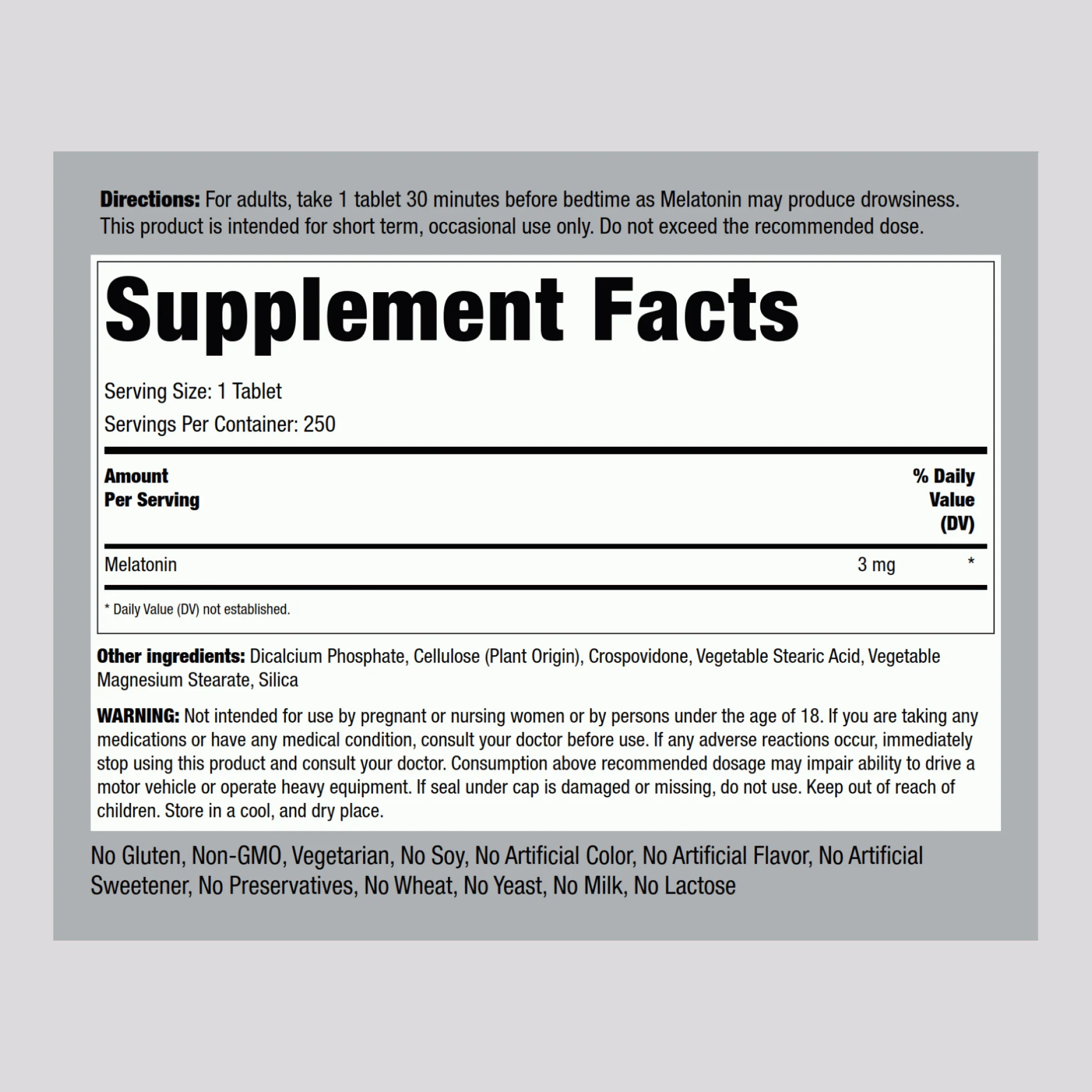 Melatonin, 3 mg, 250 Tablets - Image 2