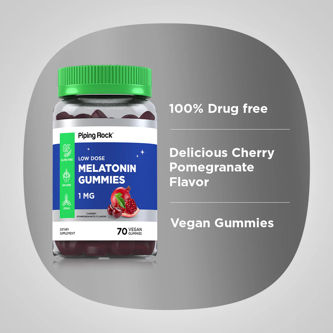 Melatonin (Cherry Pomegranate), 1 mg, 60 Vegan Gummies - Image 3