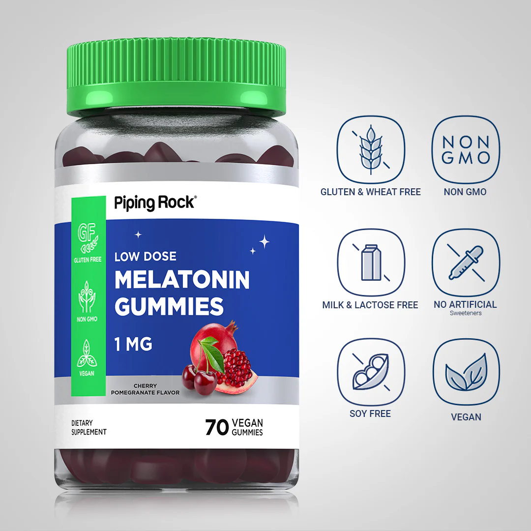 Melatonin (Cherry Pomegranate), 1 mg, 60 Vegan Gummies - Image 4
