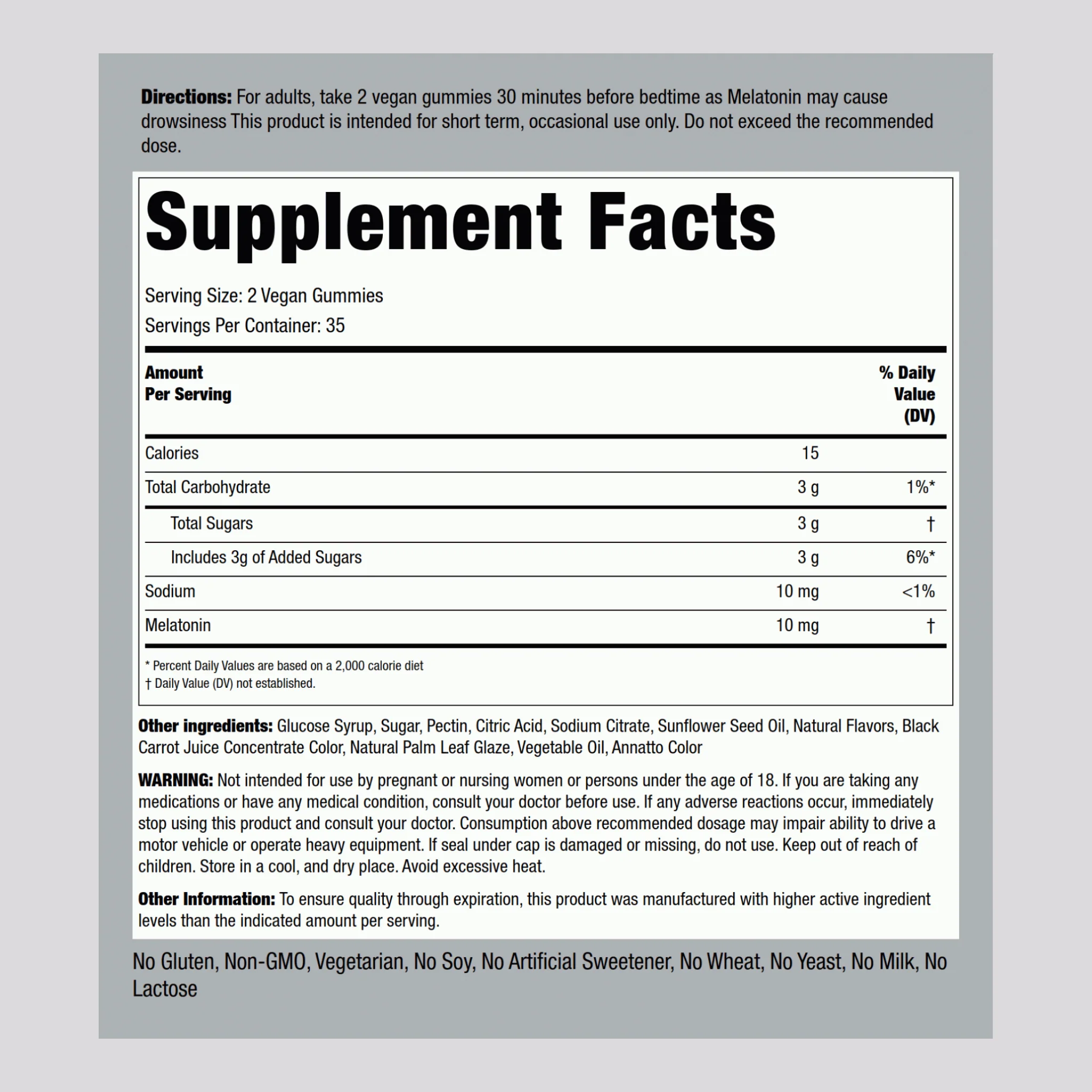 Melatonin (Delicious Mixed Berry), 10 mg (per serving), 70 Vegan Gummies - Image 2