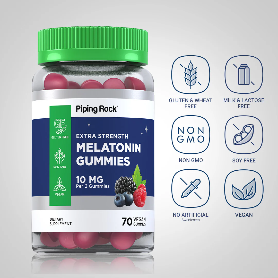 Melatonin (Delicious Mixed Berry), 10 mg (per serving), 70 Vegan Gummies - Image 5