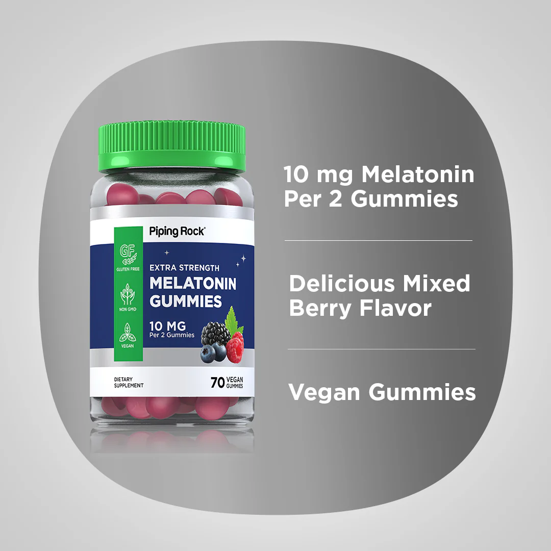 Melatonin (Delicious Mixed Berry), 10 mg (per serving), 70 Vegan Gummies, 2  Bottles - Image 4