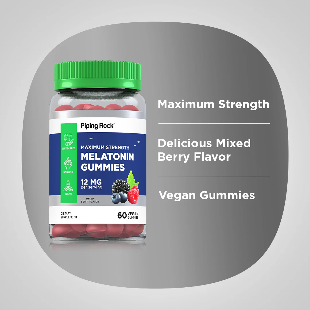 Melatonin (Delicious Mixed Berry), 12 mg, 60 Vegan Gummies - Image 4