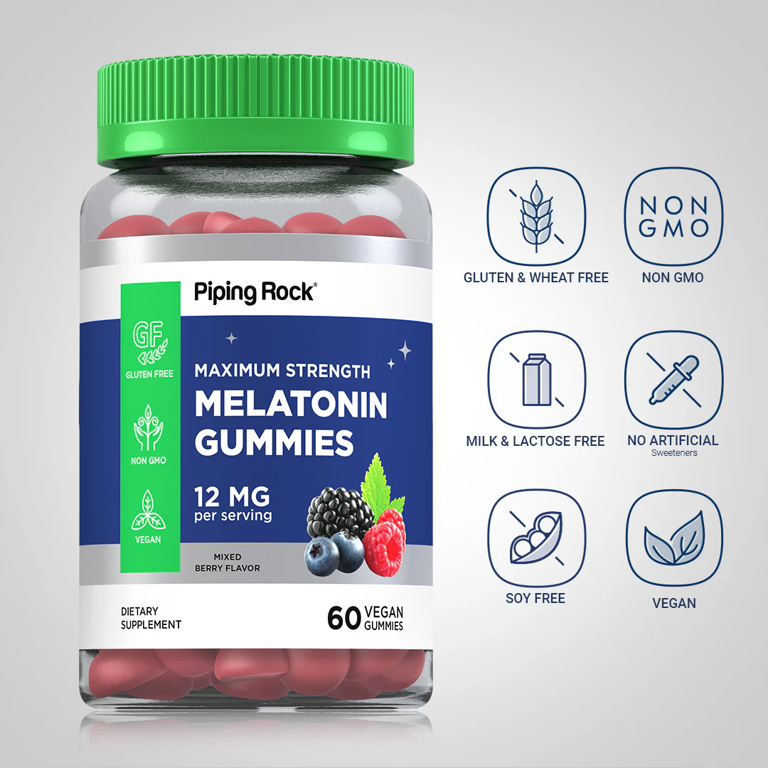 Melatonin (Delicious Mixed Berry), 12 mg, 60 Vegan Gummies, 2  Bottles - Image 3