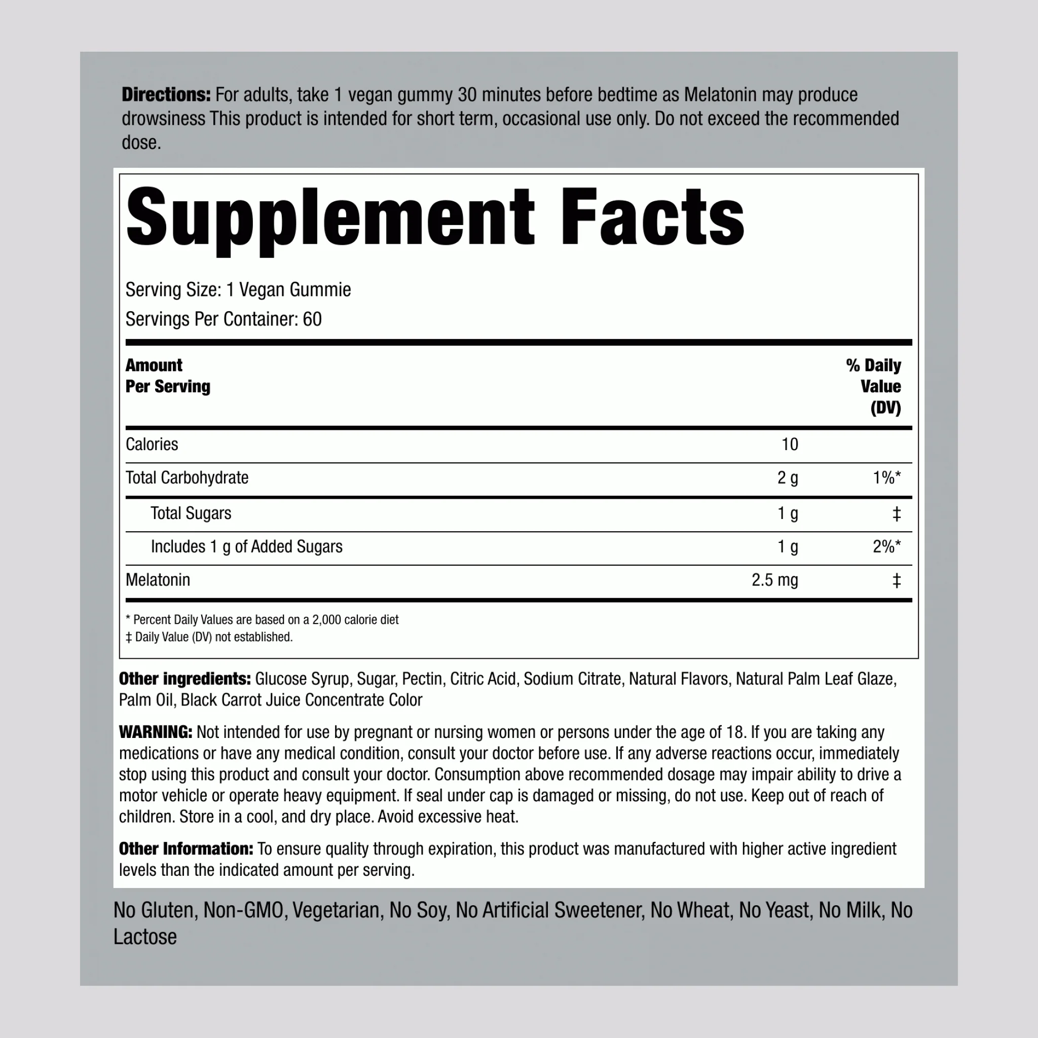 Melatonin (Delicious Strawberry), 2.5 mg, 60 Vegan Gummies - Image 2