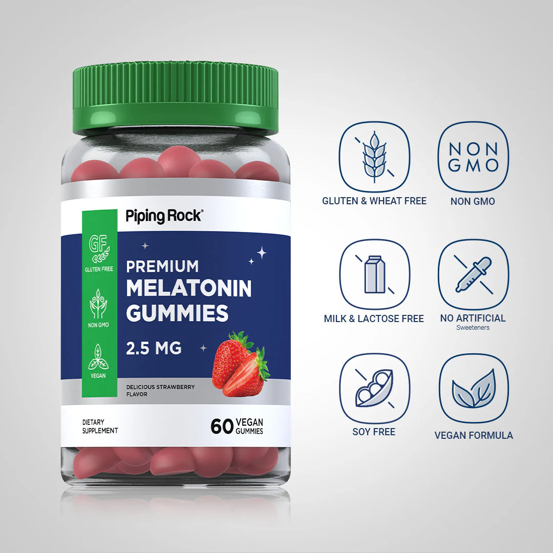Melatonin (Delicious Strawberry), 2.5 mg, 60 Vegan Gummies - Image 4