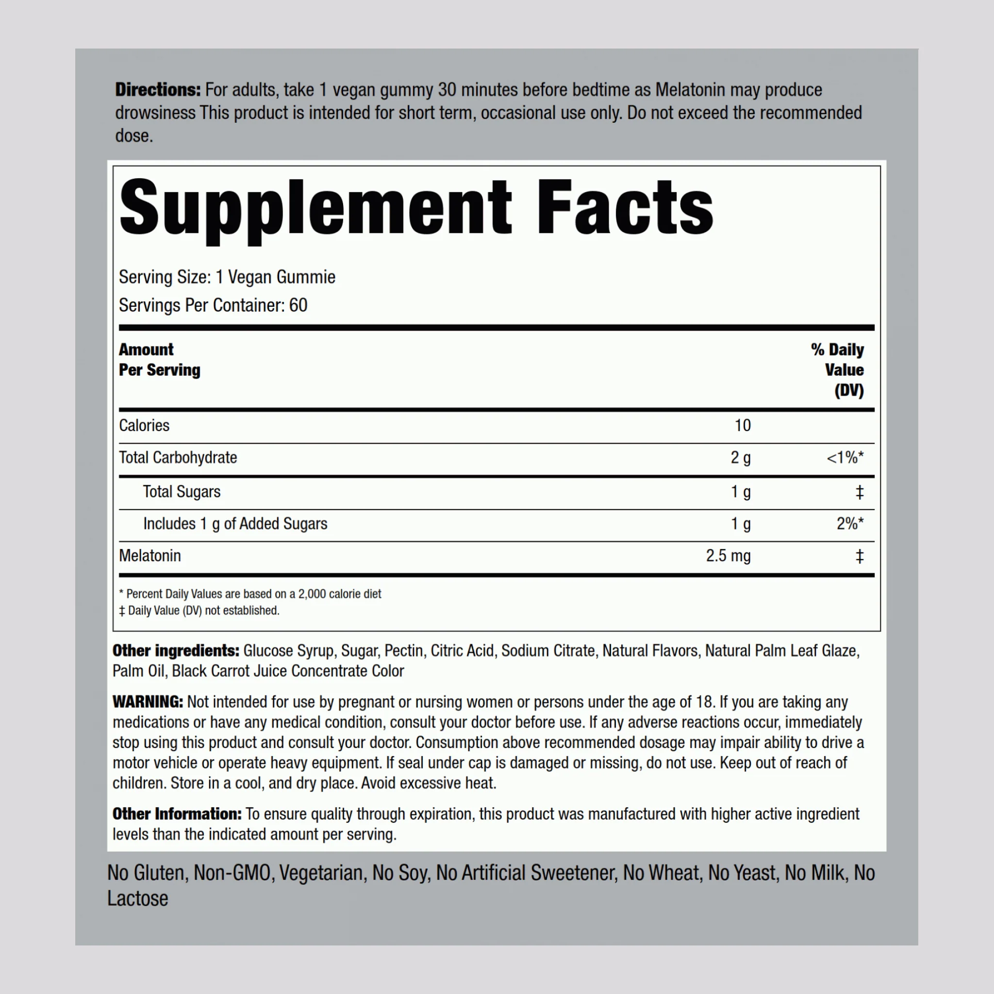 Melatonin (Delicious Strawberry), 2.5 mg, 60 Vegan Gummies, 2  Bottles - Image 2
