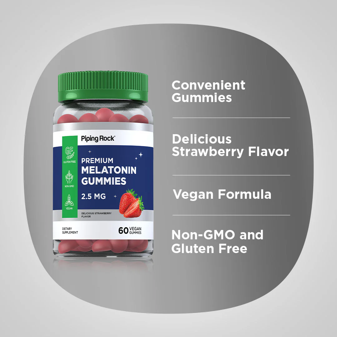 Melatonin (Delicious Strawberry), 2.5 mg, 60 Vegan Gummies, 2  Bottles - Image 3