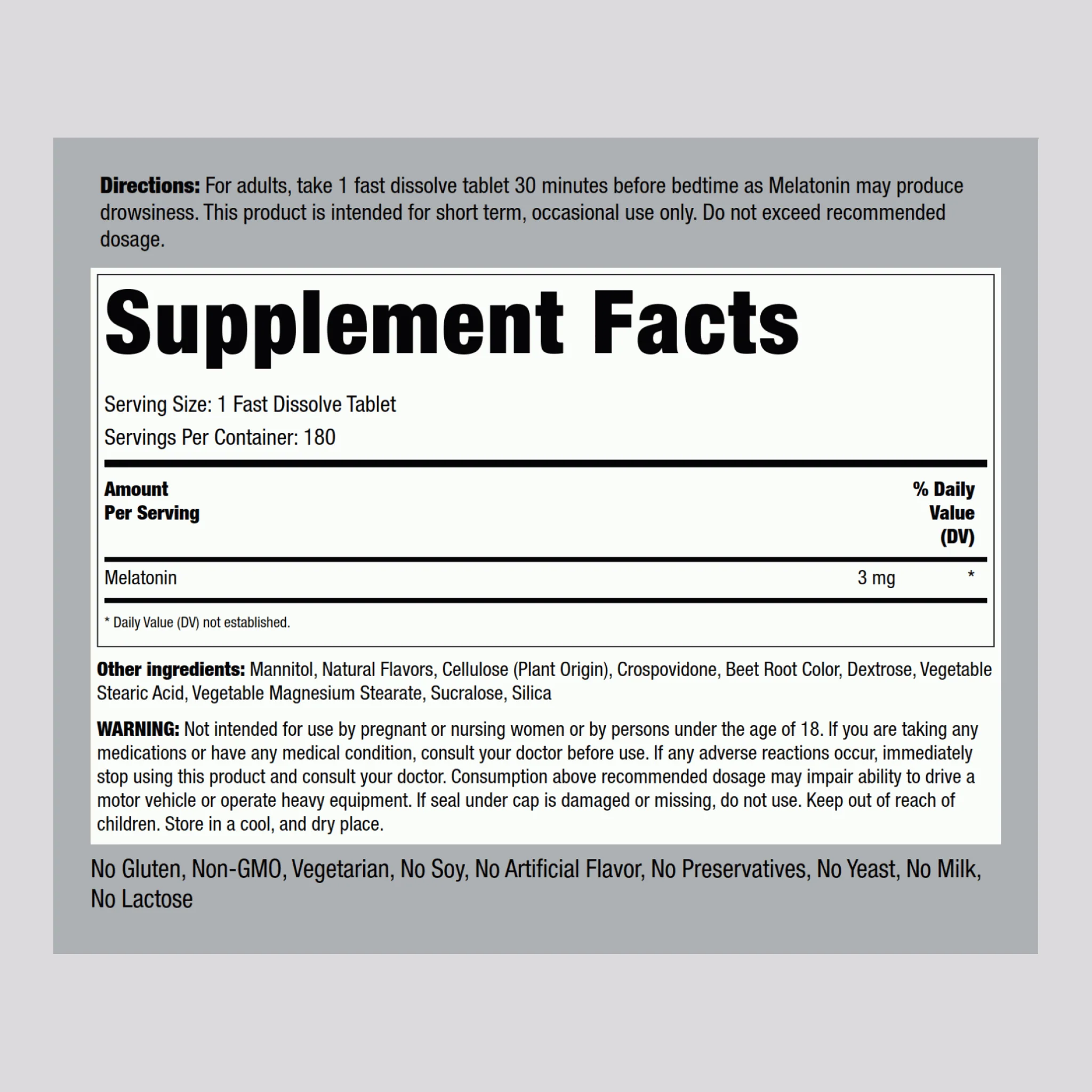 Melatonin (Natural Berry), 3 mg, 180 Fast Dissolve Tablets - Image 2