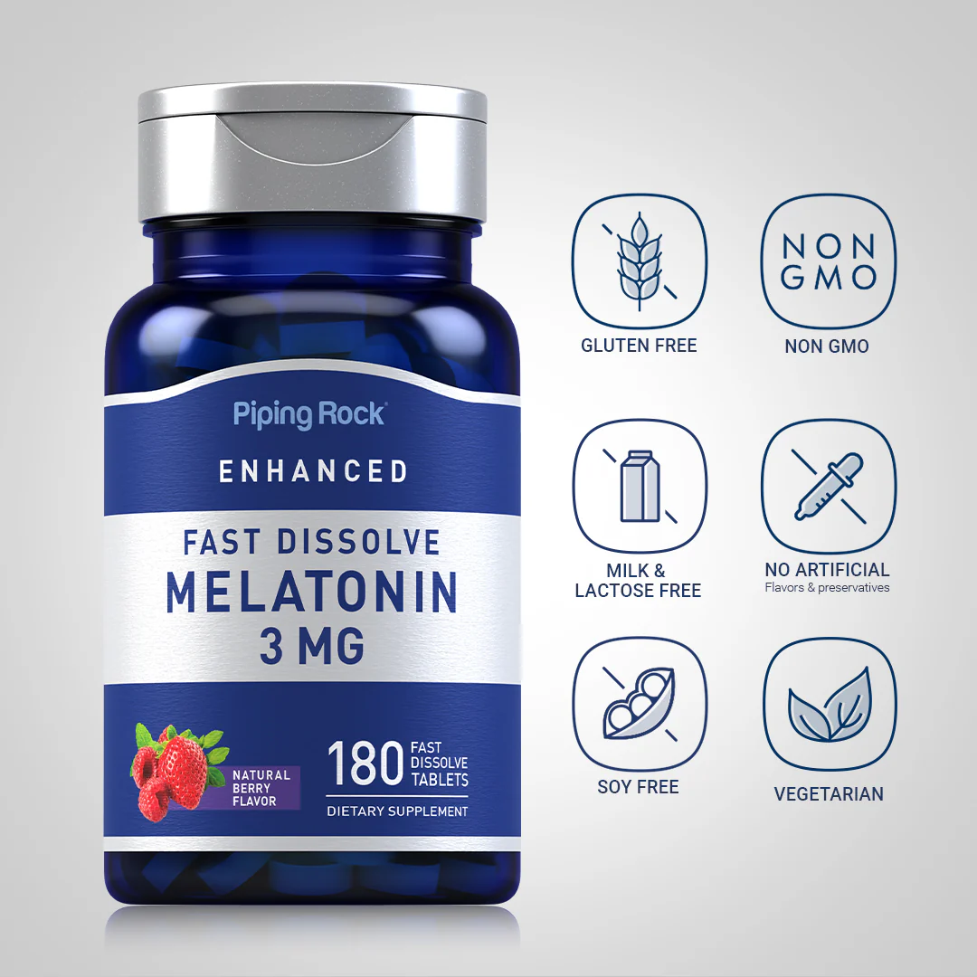 Melatonin (Natural Berry), 3 mg, 180 Fast Dissolve Tablets - Image 5