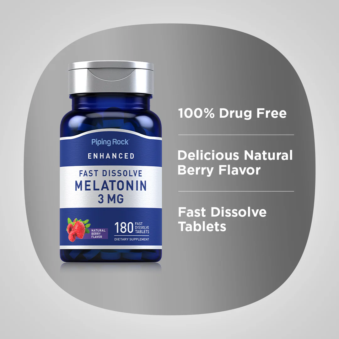 Melatonin (Natural Berry), 3 mg, 180 Fast Dissolve Tablets, 2  Bottles - Image 4