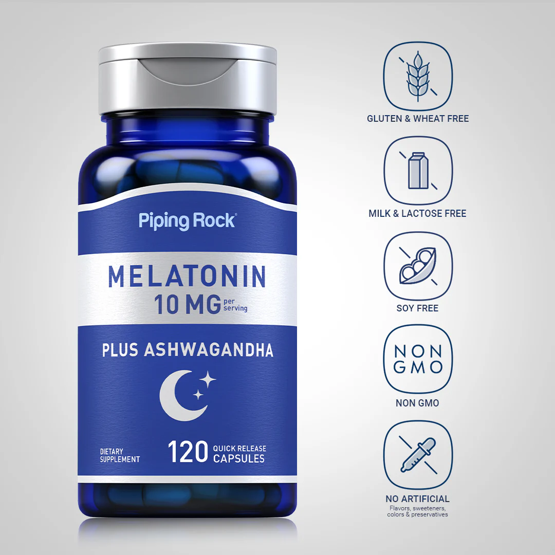 Melatonin Plus Ashwagandha, 10 mg (per serving), 120 Quick Release Capsules - Image 4