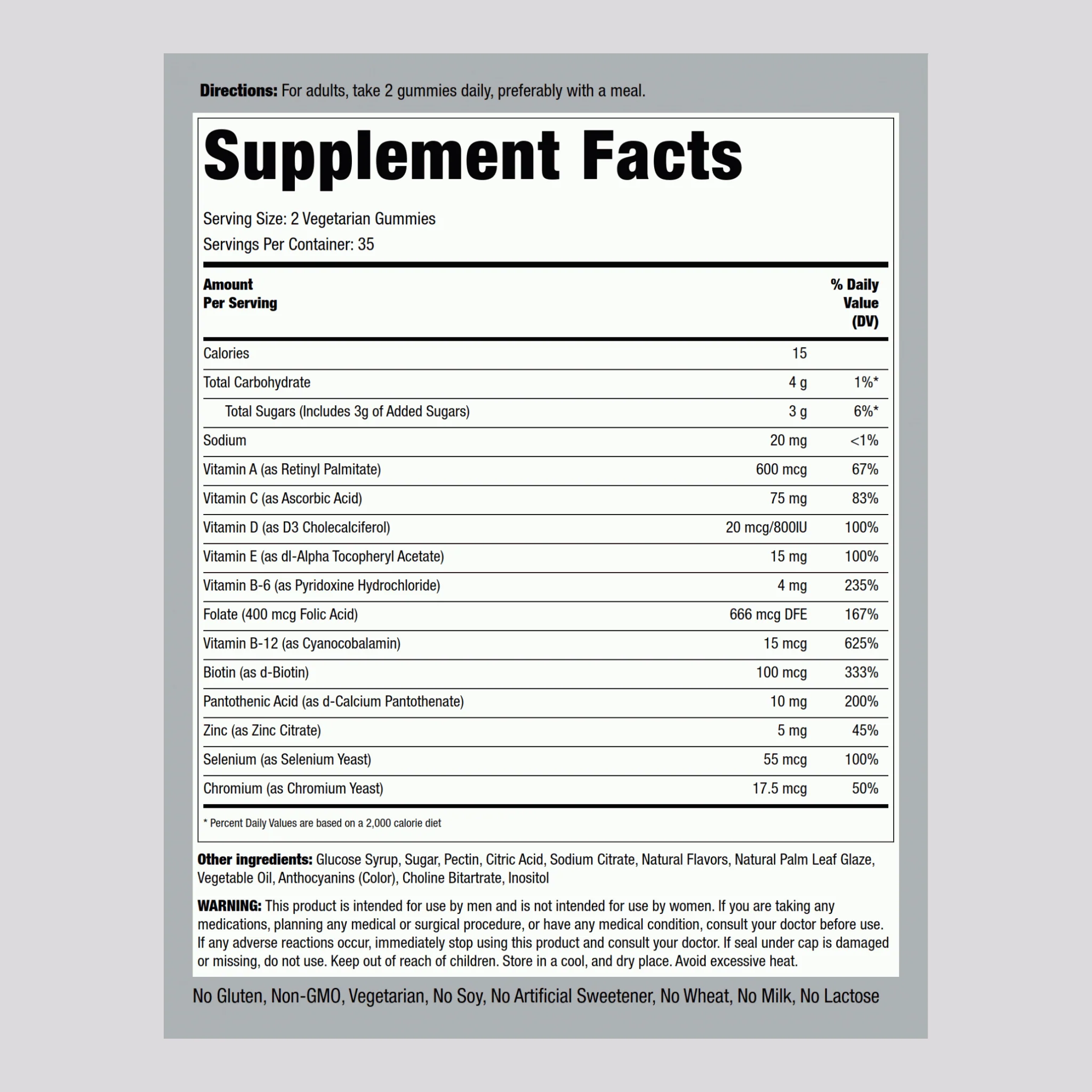 Men's Multivitamin + B-12 D3 & Zinc (Berry), 70 Vegetarian Gummies - Image 2