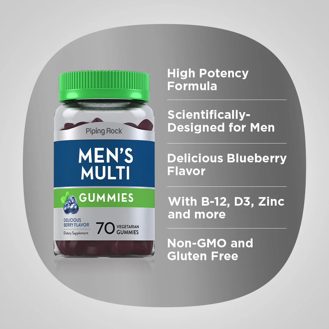 Men's Multivitamin + B-12 D3 & Zinc (Berry), 70 Vegetarian Gummies - Image 4