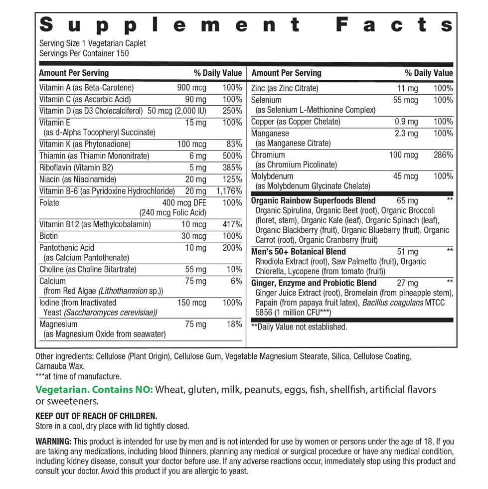 Men's One 50+ plus Real Food Nutrients, 150 Vegetarian Caplets - Image 3