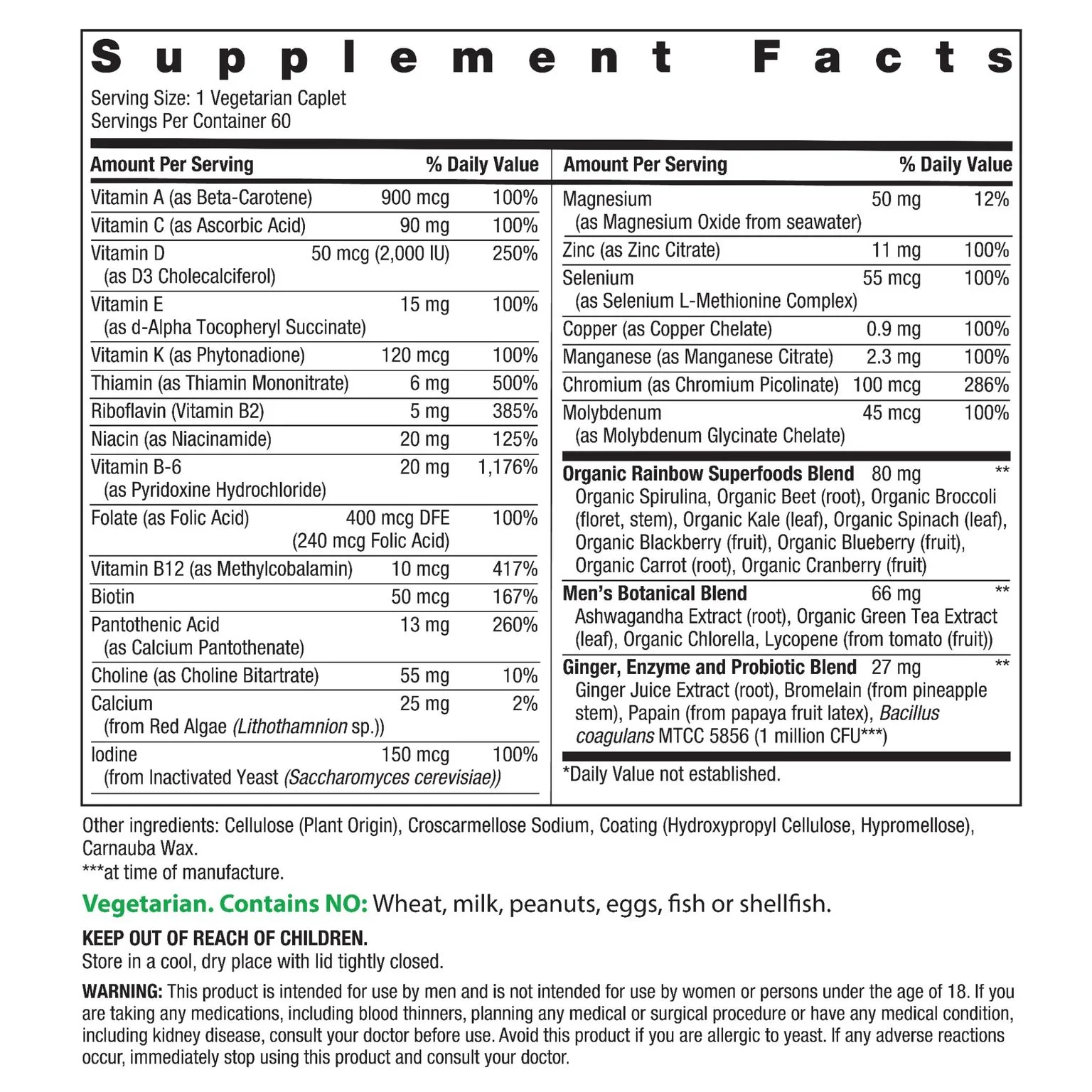 Men's One + Real Food Nutrients, 60 Vegetarian Caplets - Image 3