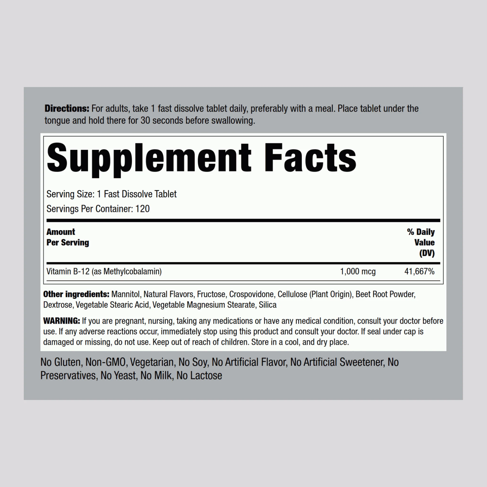 Methylcobalamin B-12 (Sublingual), 1000 mcg, 120 Fast Dissolve Tablets - Image 2