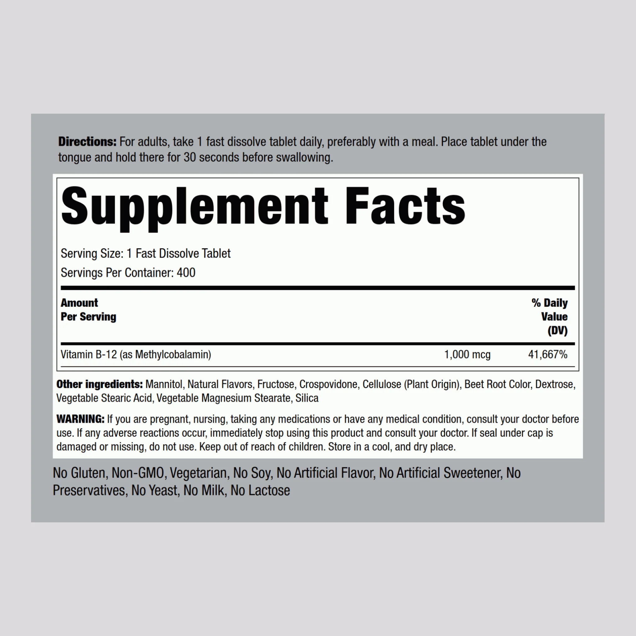 Methylcobalamin B-12 (Sublingual), 1000 mcg, 400 Fast Dissolve Tablets - Image 2