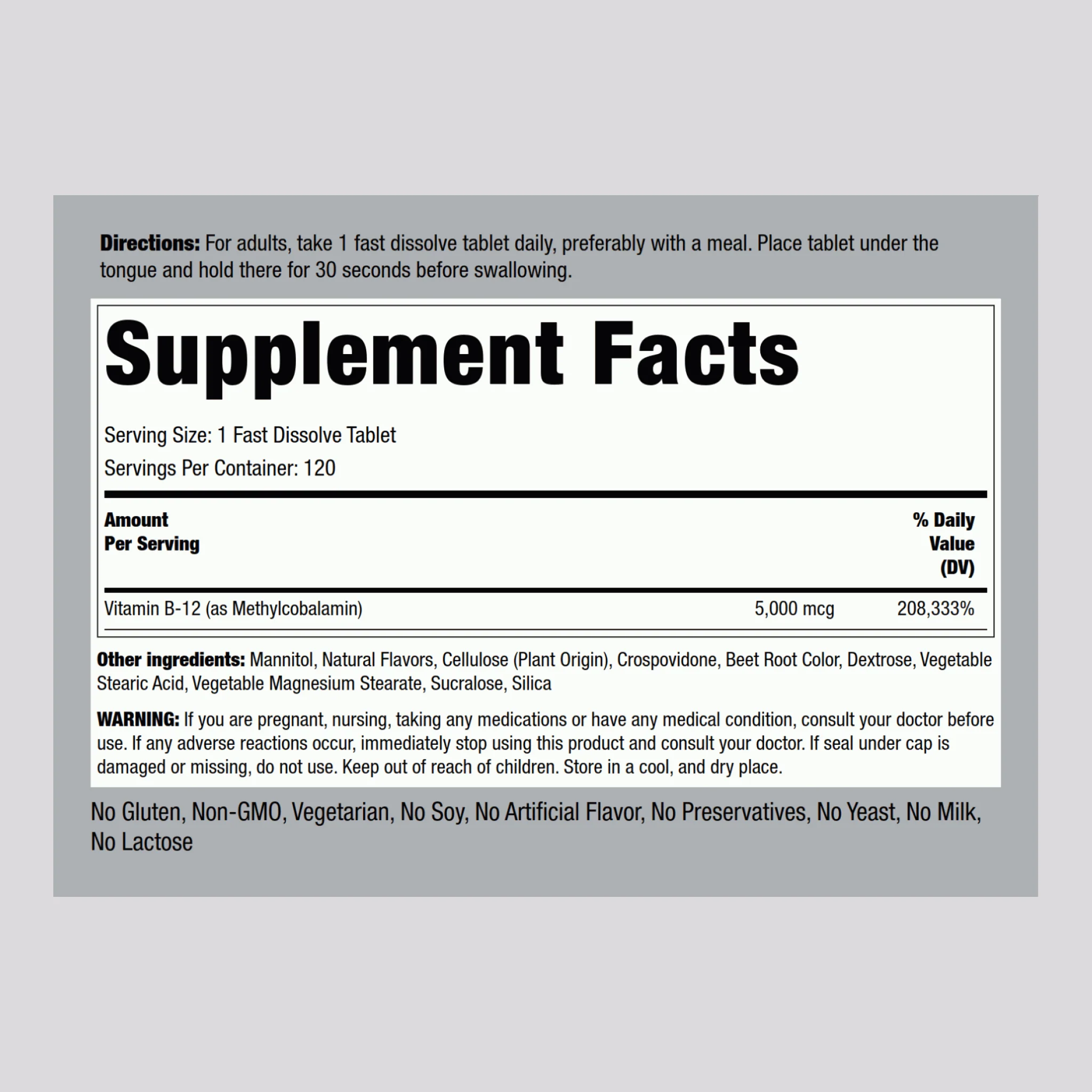Methylcobalamin B-12 (Sublingual), 5000 mcg, 120 Fast Dissolve Tablets - Image 2