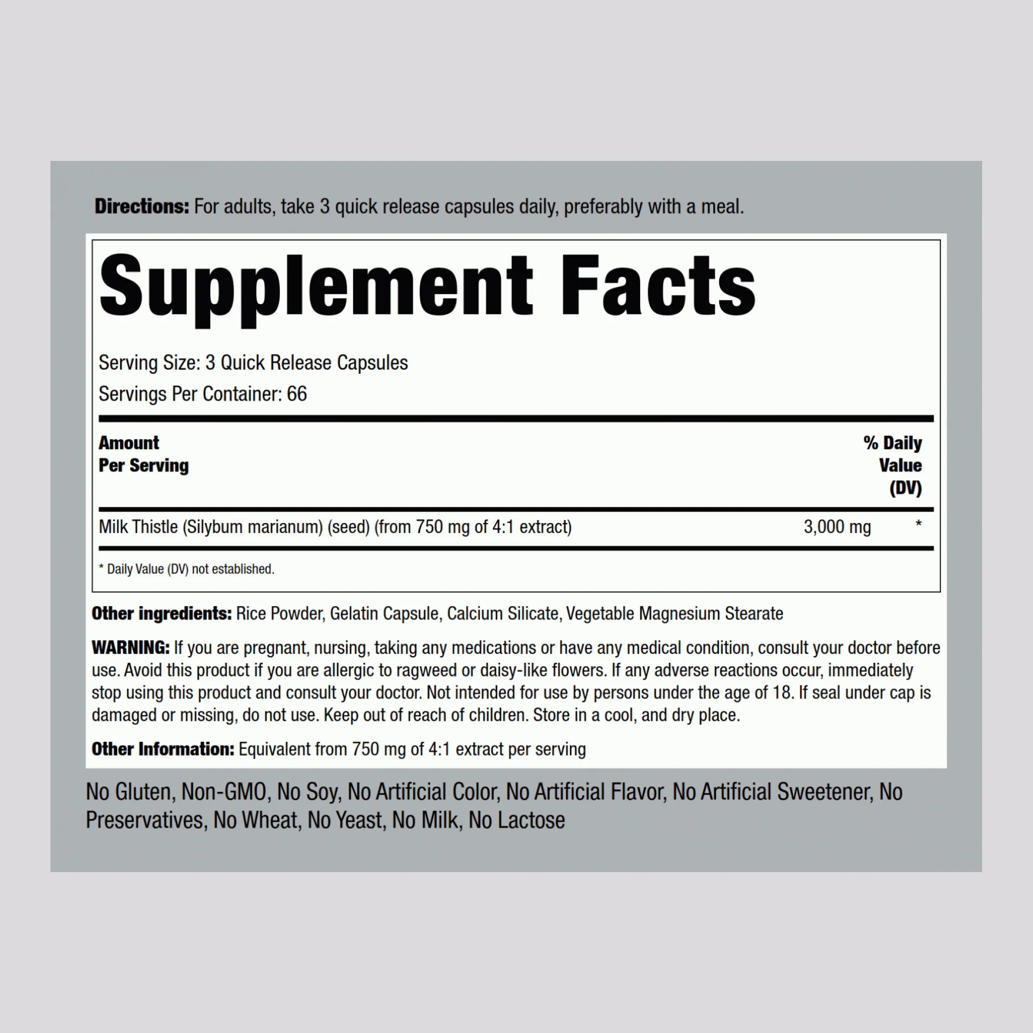 Milk Thistle Seed Extract, 3000 mg (per serving), 200 Quick Release Capsules, 2  Bottles - Image 2