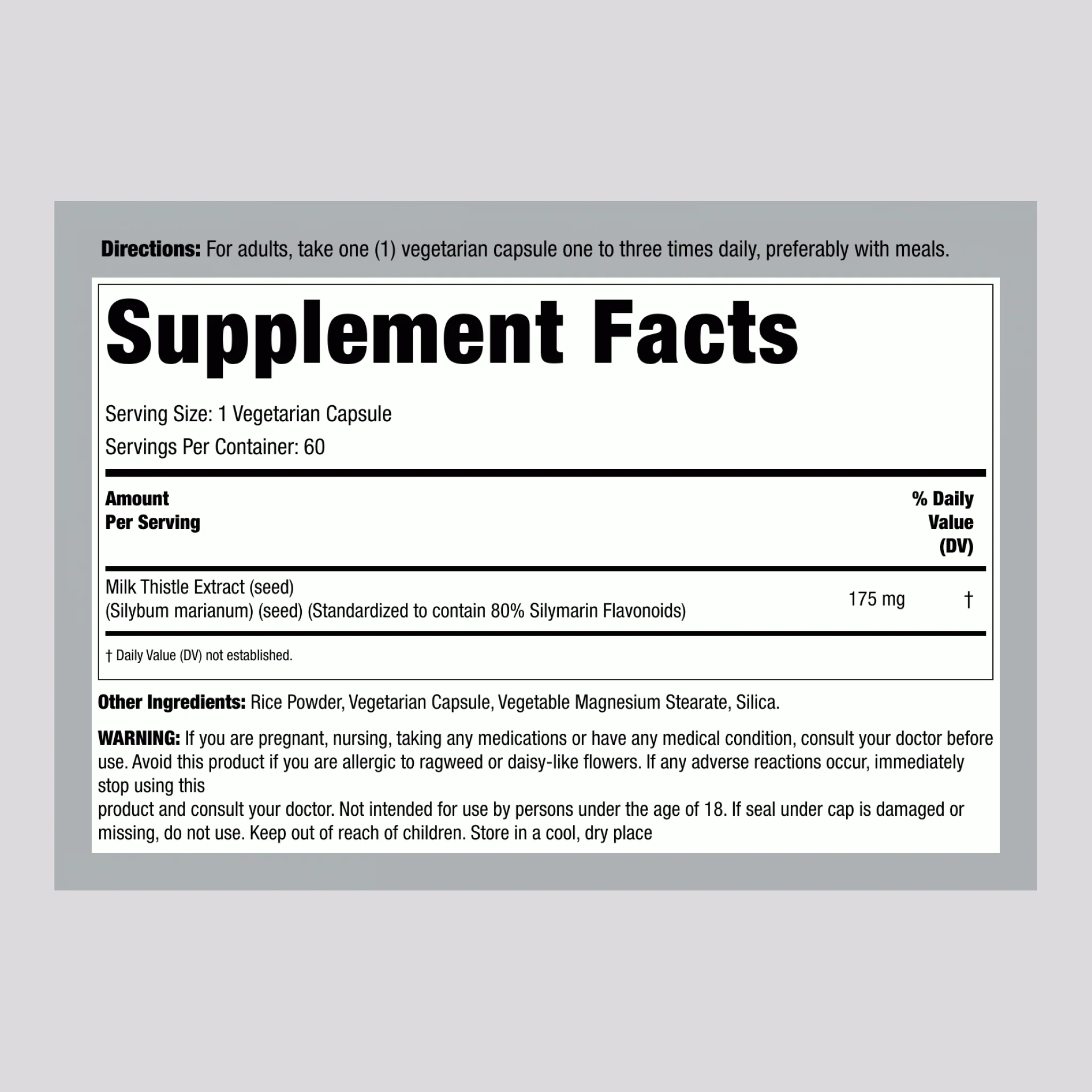 Milk Thistle Standardized Extract, 175 mg, 60 Vegetarian Capsules - Image 2