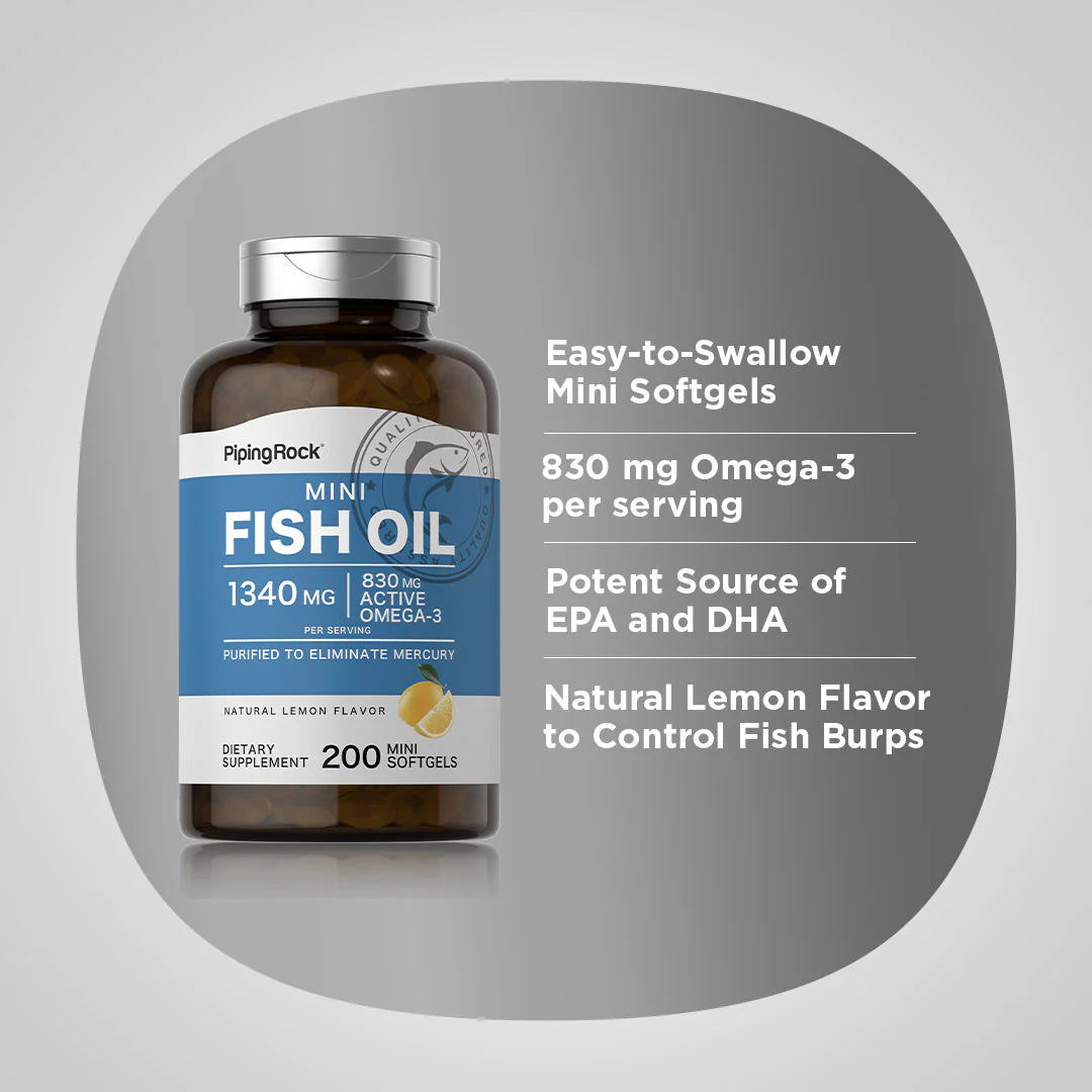 Mini Omega-3 Fish Oil Lemon Flavor, 1340 mg (per serving), 200 Mini Softgels, 2  Bottles - Image 3