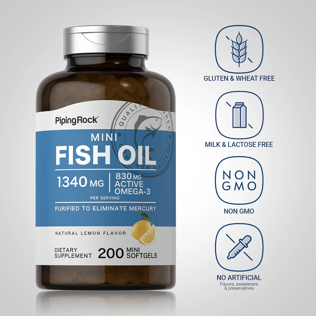 Mini Omega-3 Fish Oil Lemon Flavor, 1340 mg (per serving), 200 Mini Softgels, 2  Bottles - Image 4