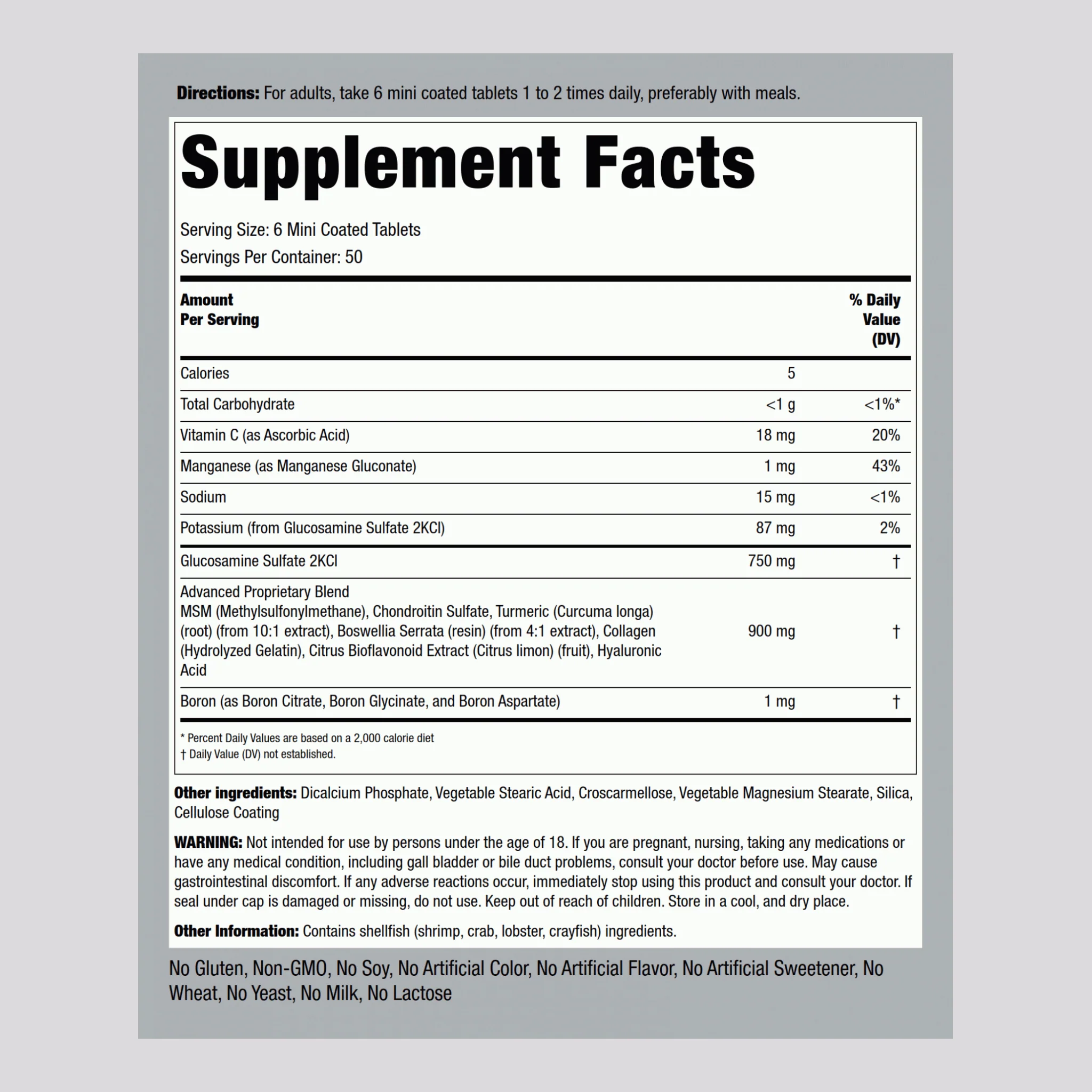 Mini Tabs Advanced Glucosamine Chondroitin MSM Plus Turmeric, 300 Mini Coated Tablets - Image 2