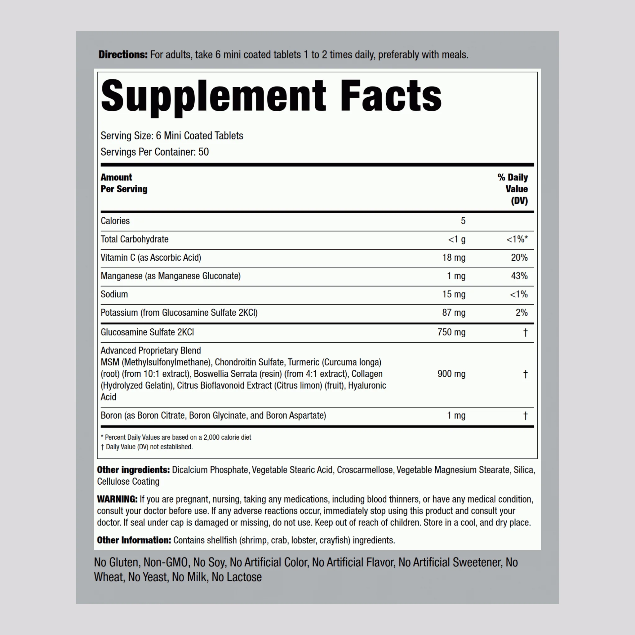 Mini Tabs Advanced Glucosamine Chondroitin MSM Plus Turmeric, 300 Mini Coated Tablets, 2  Bottles - Image 2