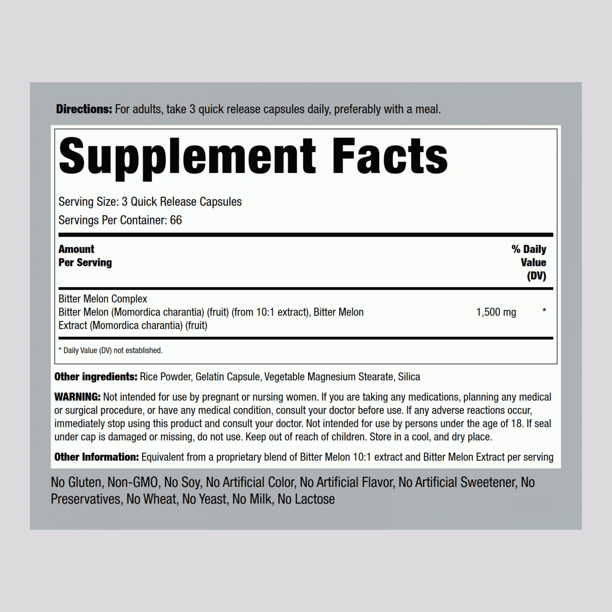 Momordica Bitter Melon, 1500 mg (per serving), 200 Quick Release Capsules - Image 2