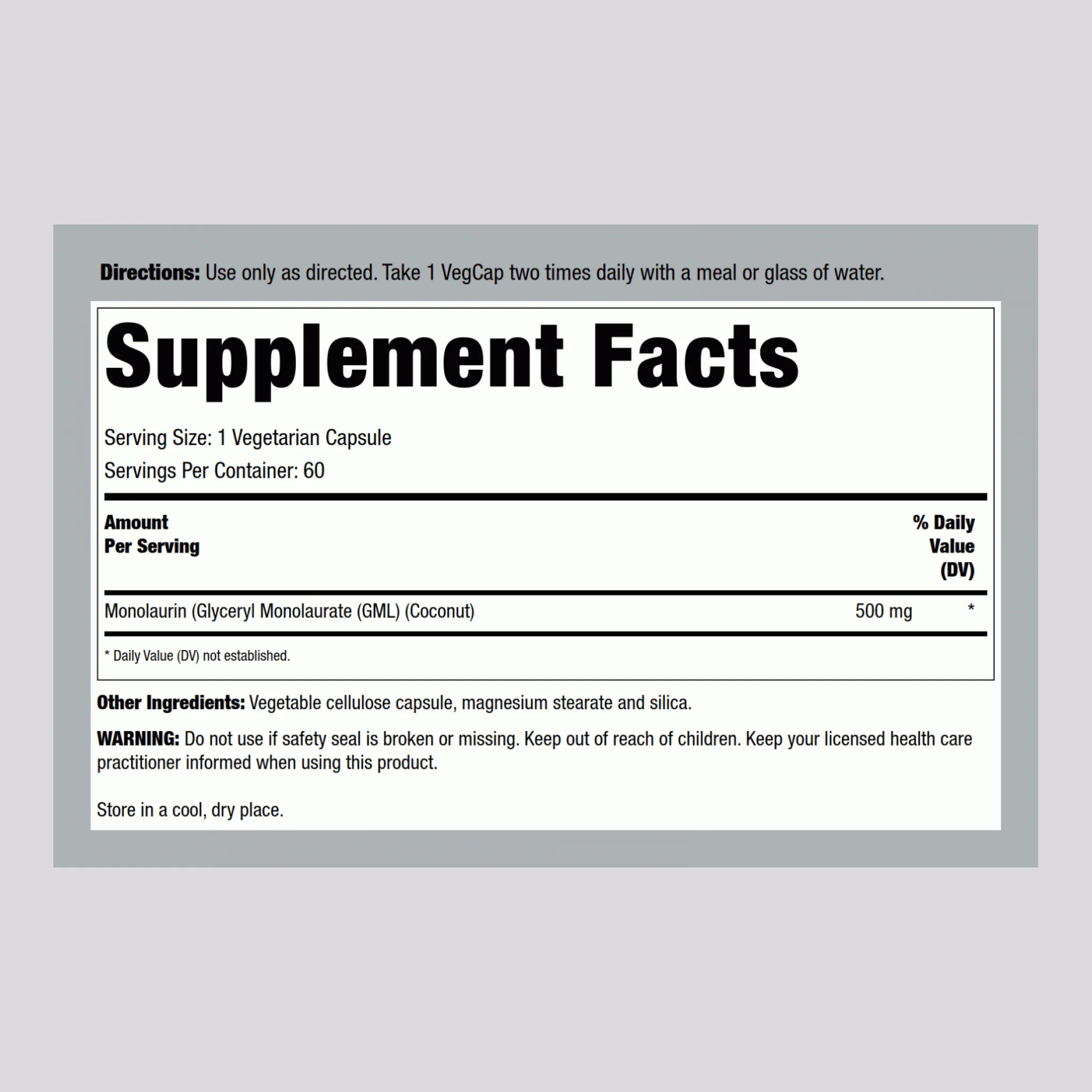 Monolaurin, 500 mg, 60 Vegetarian Capsules - Image 2