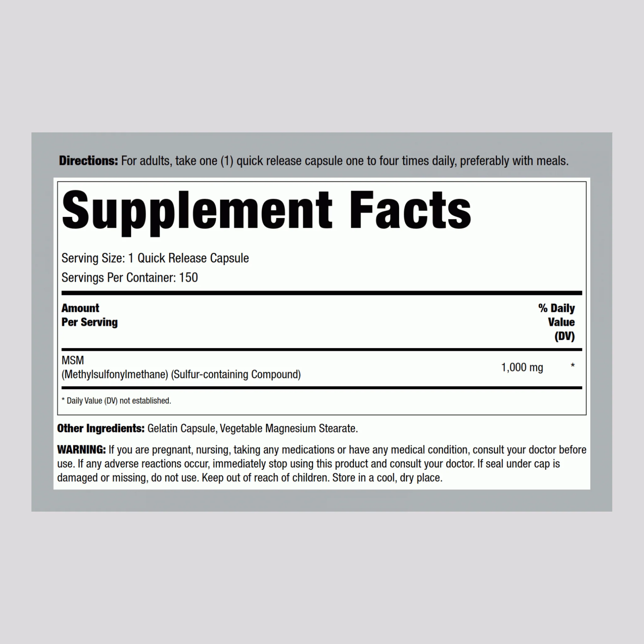 MSM, 1000 mg, 150 Quick Release Capsules - Image 2