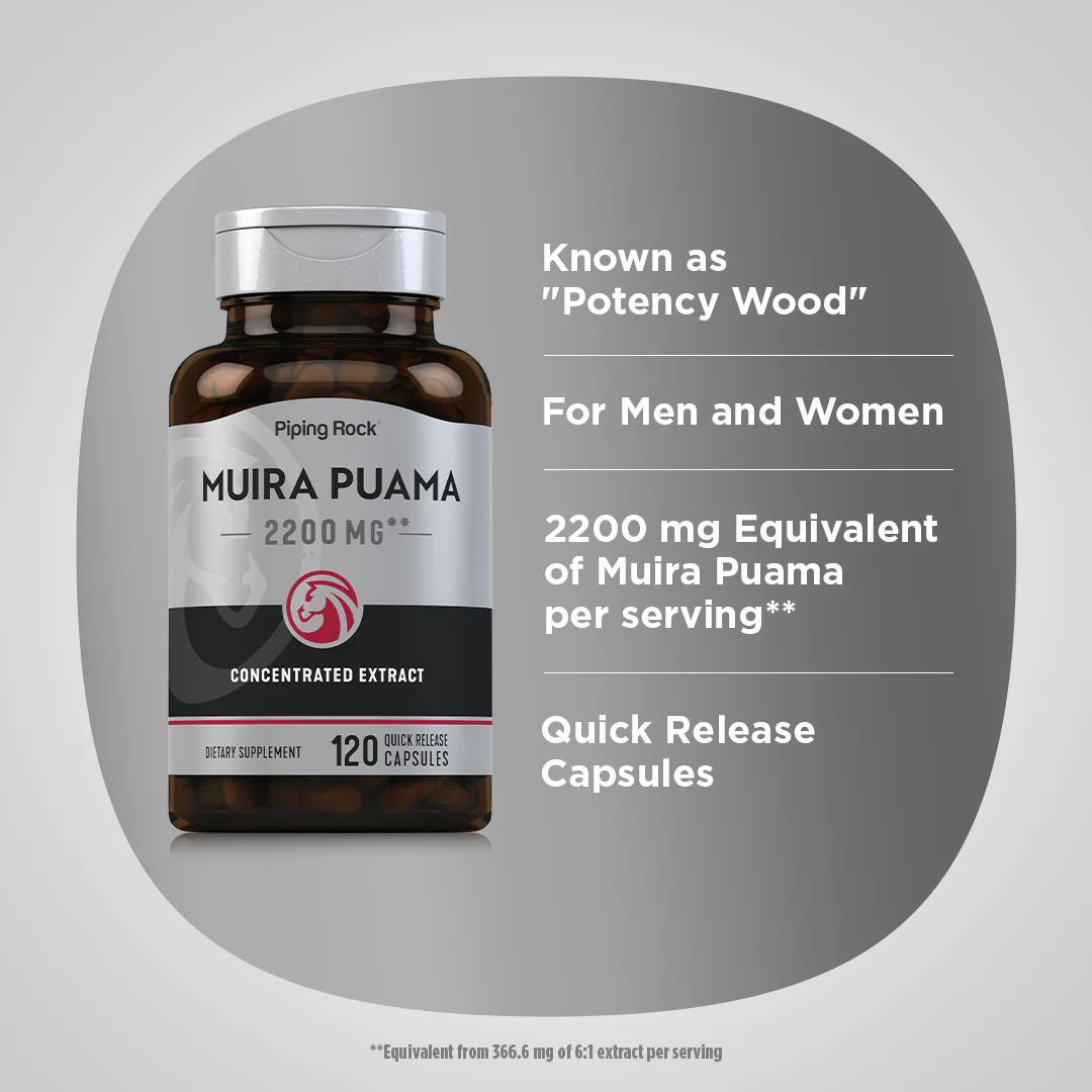 Muira Puama, 2200 mg (per serving), 120 Quick Release Capsules - Image 3
