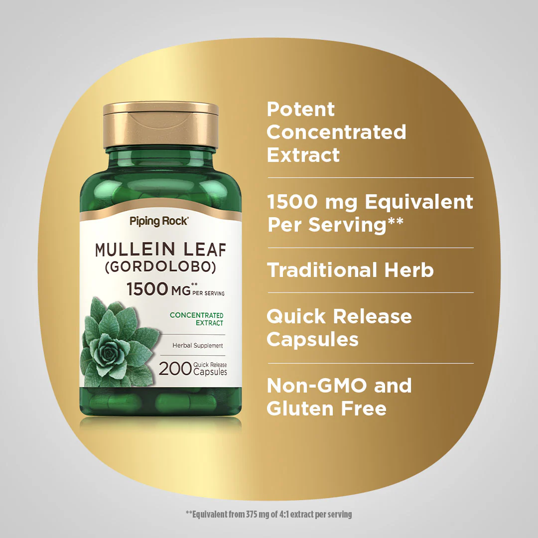 Mullein Leaf (Gordolobo), 1500 mg (per serving), 200 Quick Release Capsules, 2  Bottles - Image 4