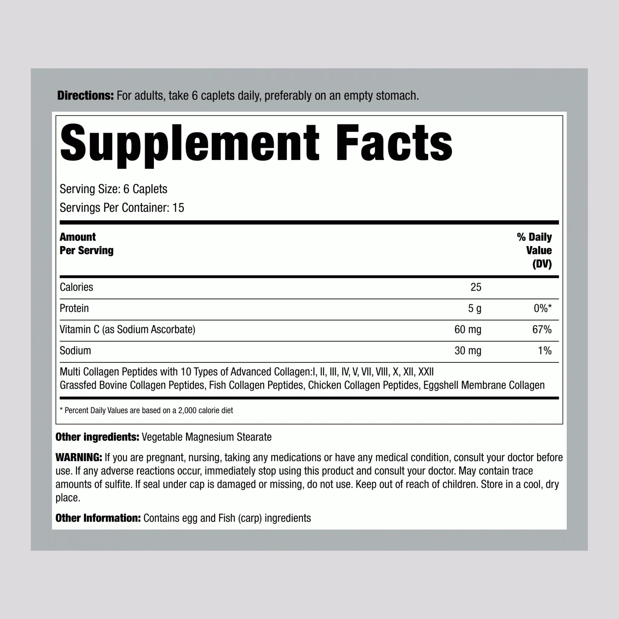 Multi Collagen Peptides Protein, 6000 mg, 90 Caplets, 2  Bottles - Image 2