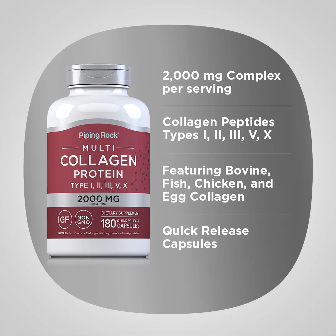 Multi Collagen Protein (Types I, II, III, V, X), 2000 mg (per serving), 180 Quick Release Capsules, 2  Bottles - Image 4
