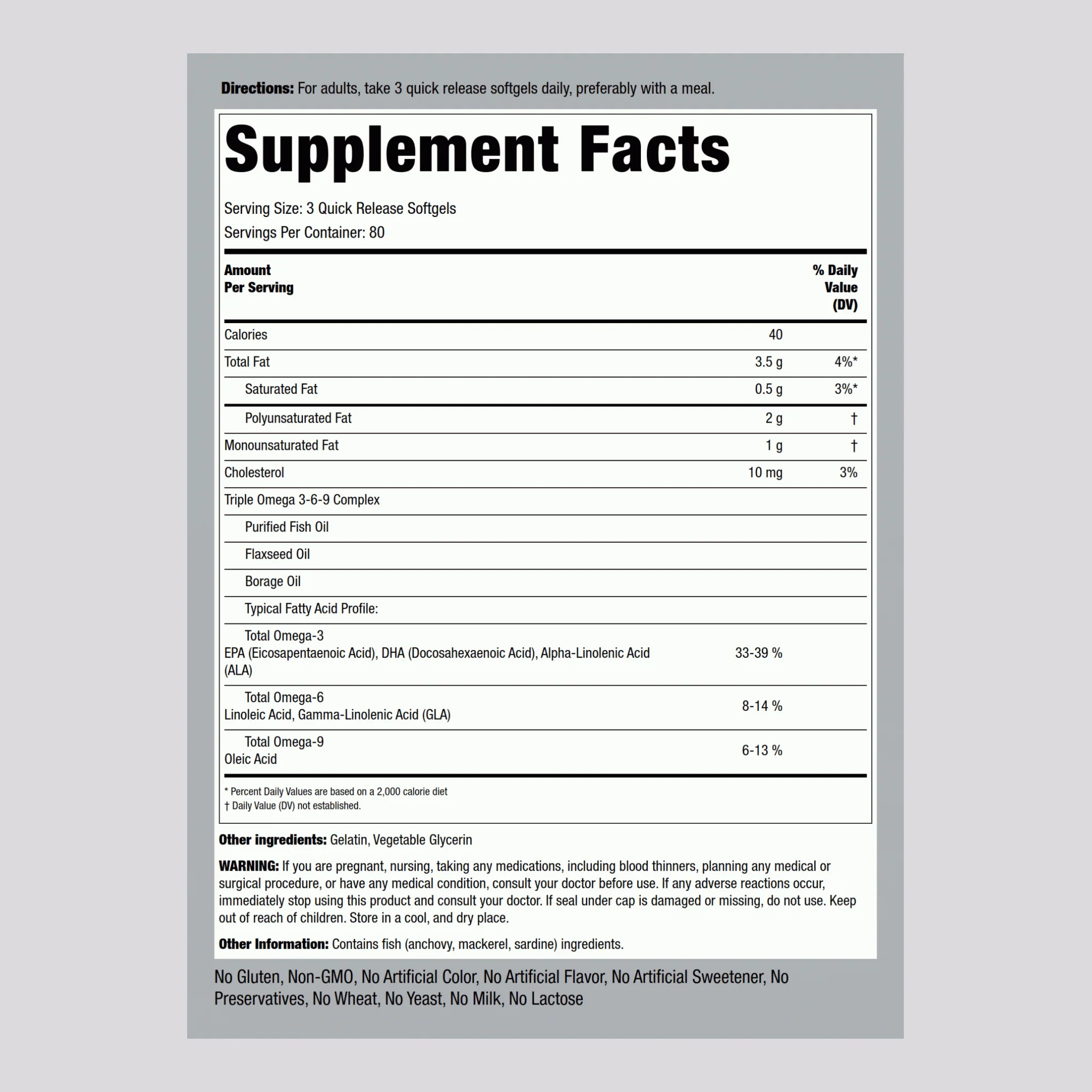 Multi Omega 3-6-9 Fish, Flax & Borage, 240 Quick Release Softgels - Image 2