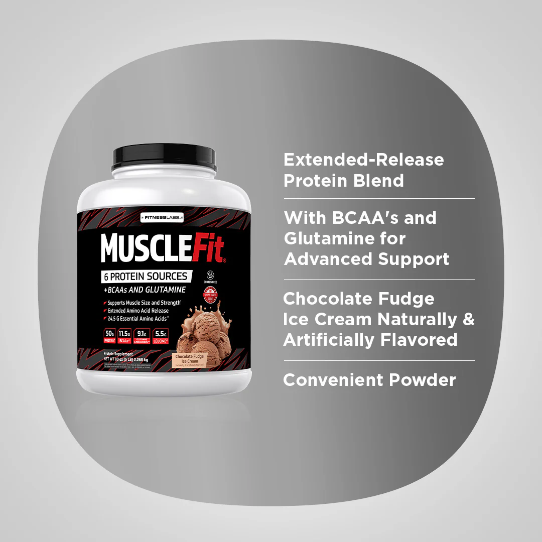 MuscleFit Protein Powder (Chocolate Fudge Ice Cream), 5 lb (2.268 kg) Bottle - Image 3