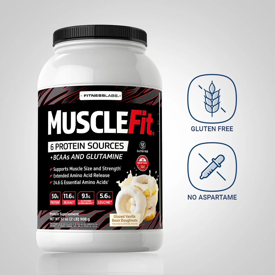 MuscleFit Protein Powder (Glazed Vanilla Bean Doughnuts), 2 lb (908 g) Bottle - Image 4