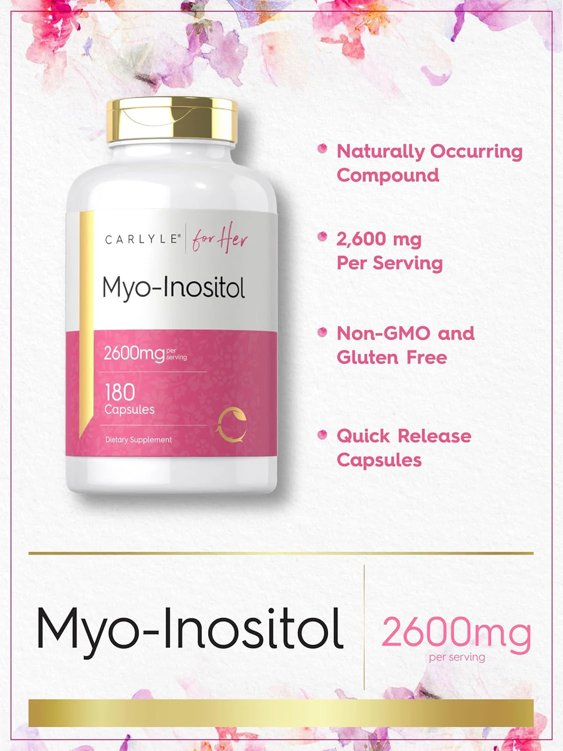 Myo-Inositol, 2600 mg (per serving), 180 Quick Release Capsules - Image 5