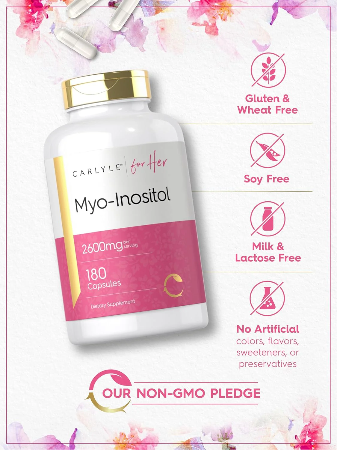 Myo-Inositol, 2600 mg (per serving), 180 Quick Release Capsules - Image 6
