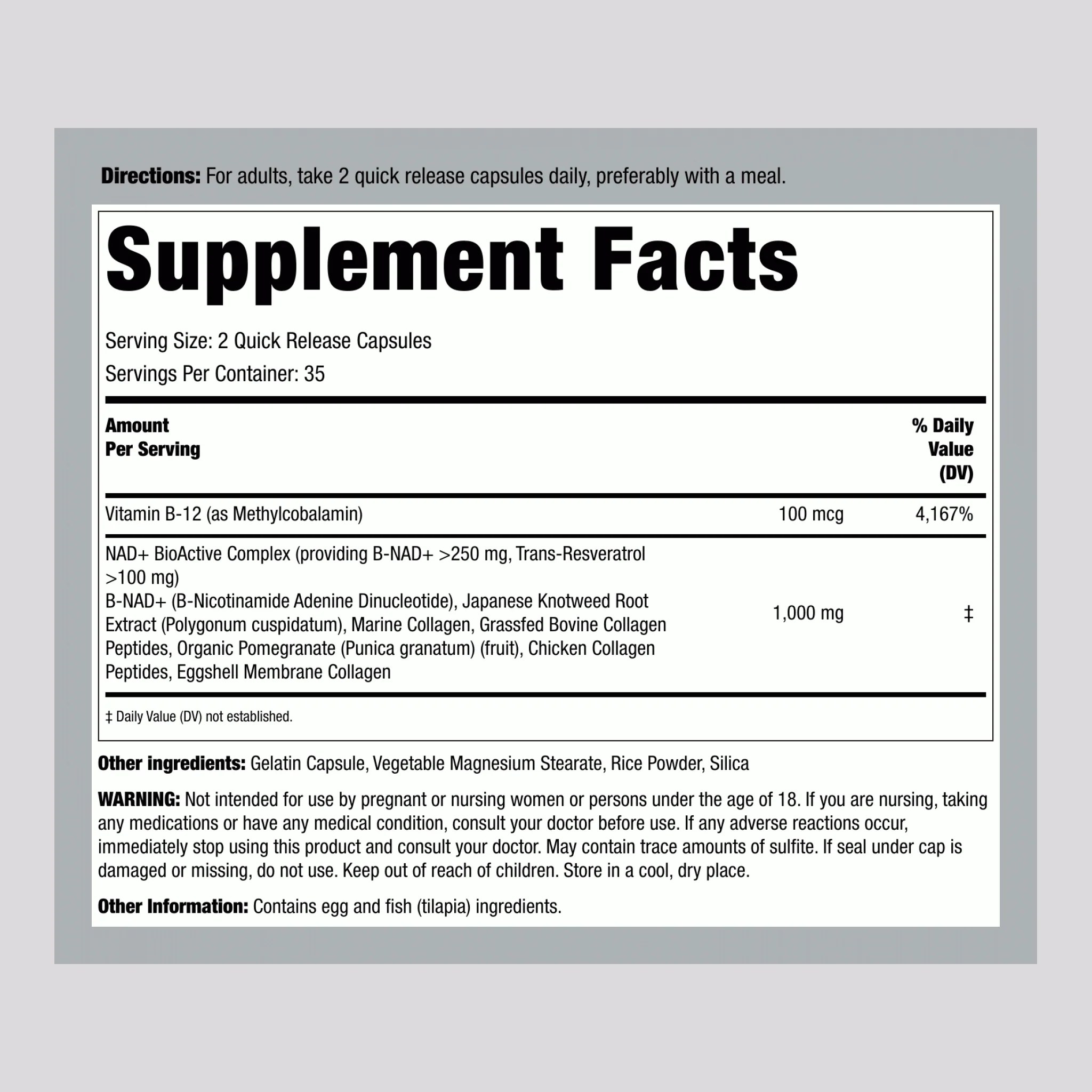 NAD + Resveratrol, Multi Collagen, 70 Quick Release Capsules, 2  Bottles - Image 2