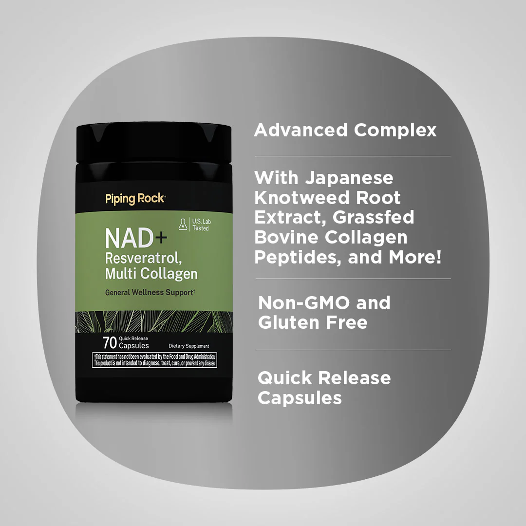NAD + Resveratrol, Multi Collagen, 70 Quick Release Capsules - Image 3