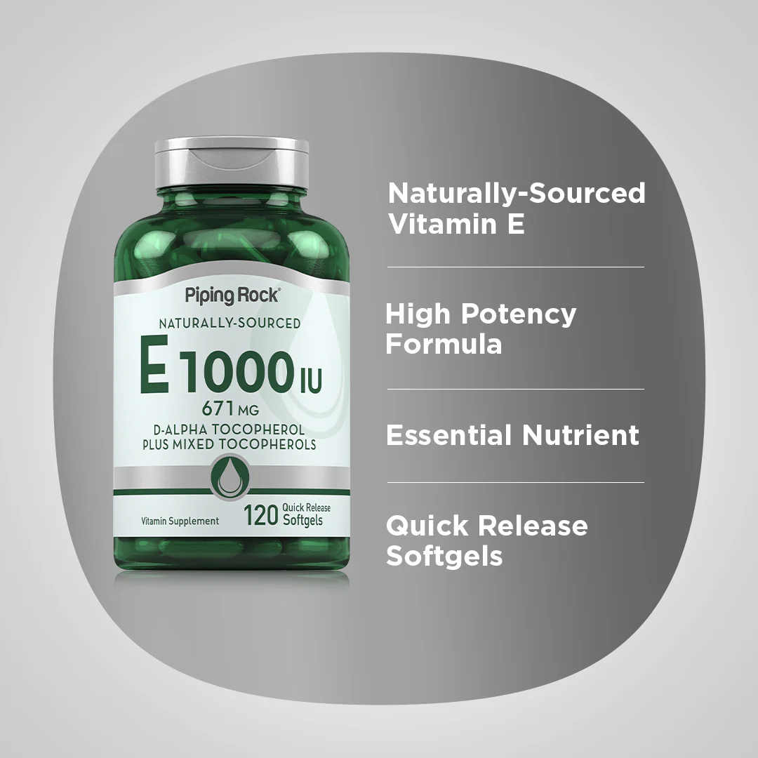 Natural Vitamin E Plus Mixed Tocopherols, 1000 IU, 120 Quick Release Softgels, 2  Bottles - Image 4